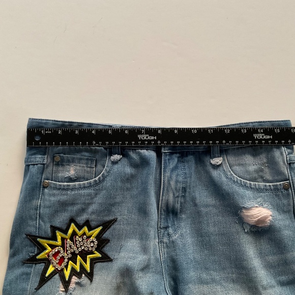 MO&Co Women’s Donald Duck Patches Jean Sz 30x22” K- Fashion Distressed Y2K Edgy - Picture 3 of 13